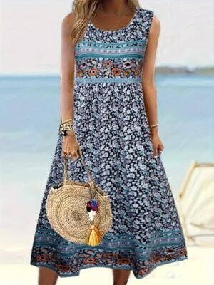 c5a71a11-4daf-4666-827f-ad6ce9da2995.jpg Floral Print Crew Neck A-line Dress, Casual Sleeveless Tank Dress For Spring & Summer, Women's Clothing