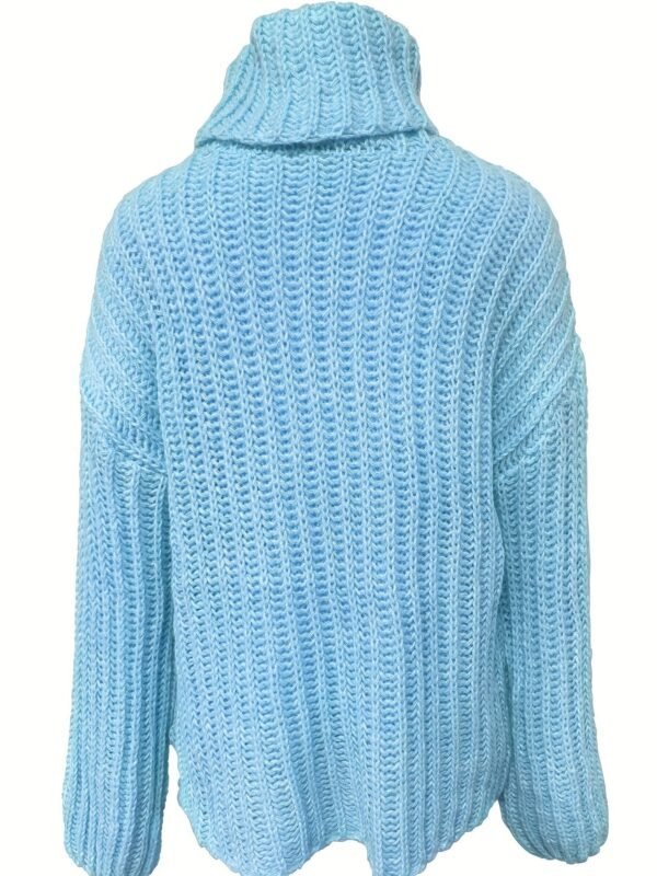 Solid Turtle Neck Chunky Knit Sweater, Casual Long Sleeve Oversized Sweater For Fall & Winter, Women's Clothing