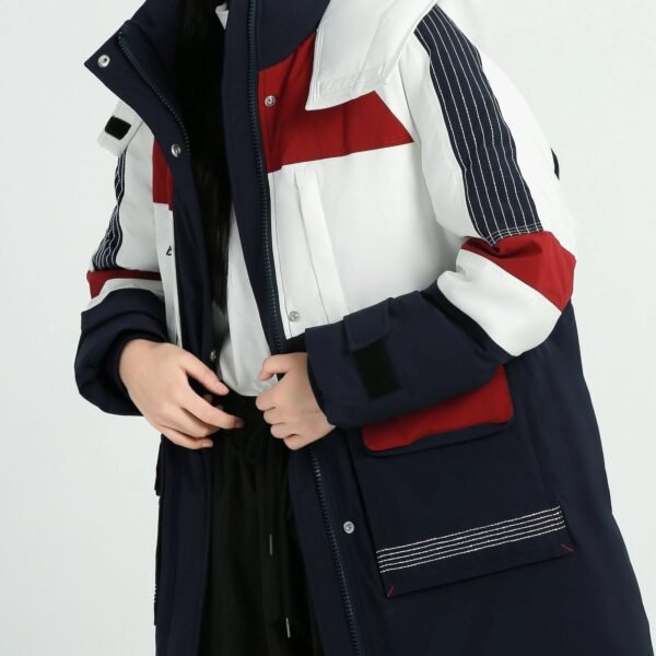 Color Block Hooded Down Jacket, Casual Stand Collar Long Sleeve Winter Warm Outerwear, Women's Clothing