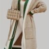 Color Block Open Front Knit Cardigan, Vintage Long Sleeve Long Length Sweater Coat With Pocket, Women's Clothing