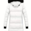 Women's Winter Puffer Jacket, Faux Fur Collar Hooded Coat, Zip-up Snap Button Windproof Thermal Casual Jacket