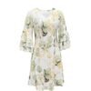 Leaf Print V Neck Dress, Casual Layered Flare Sleeve Dress For Spring & Summer, Women's Clothing
