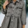 Women's Casual Long Sleeve Denim Button Down Shirt, Ruffled-Hem Denim Jacket