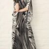 Plus Size Striped Notched Neck Coverup Dress, Vacation Batwing Sleeve Maxi Dress For Beachwear, Women's Clothing