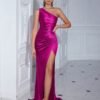 One Shoulder Split Thigh Ruched Dress, Elegant Sleeveless Dress For Party & Banquet, Women's Clothing Wedding/Evening dress/Occasion/Engagement/Ceremony