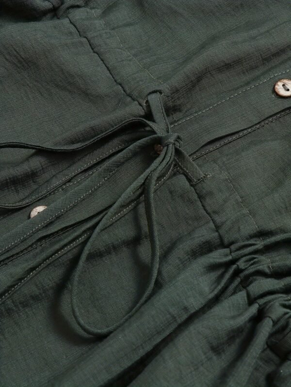 Button Front Tie Waist Dress, Elegant Solid Color Pocket Collared Dress For Spring & Fall, Women's Clothing