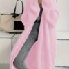 Solid Color Open Front Knitted Cardigan, Casual Long Sleeve Long Length Cardigan For Spring & Fall, Women's Clothing