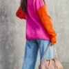 Color Block Turtle Neck Pullover Sweater, Casual Long Sleeve Split Side Sweater For Fall & Winter, Women's Clothing
