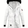 Women's Winter Puffer Jacket, Faux Fur Collar Hooded Coat, Zip-up Snap Button Windproof Thermal Casual Jacket