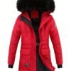 Women's Winter Puffer Jacket, Faux Fur Collar Hooded Coat, Zip-up Snap Button Windproof Thermal Casual Jacket