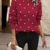 Polka Dot Pattern Knit Sweater, Casual Long Sleeve Crew Neck Sweater, Women's Clothing