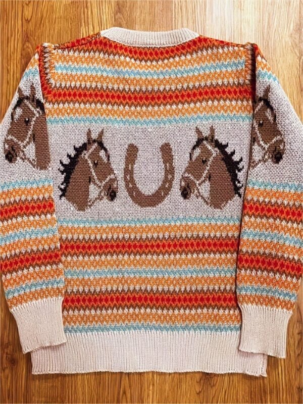 Horse Pattern Crew Neck Pullover Sweater, Casual Long Sleeve Loose Sweater, Women's Clothing