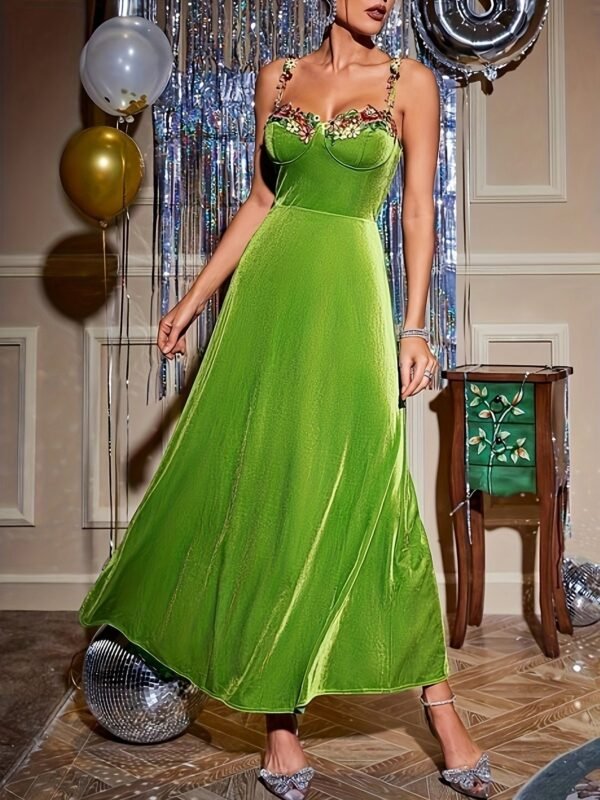 Floral Embroidery Cami Dress, Elegant Sleeveless Maxi Dress, Women's Clothing