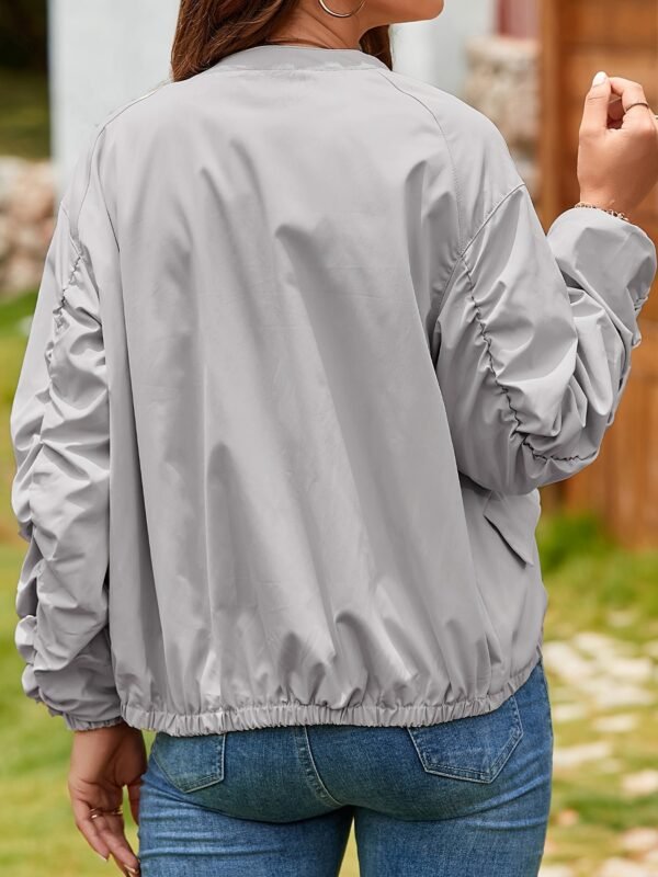 Ruched Simple Jacket, Casual Solid Open Front Long Sleeve Outerwear, Women's Clothing