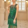 Sequined Fringe Trim Contrast Mesh Tank Dress, Vintage Sleeveless Crew Neck Party Dress, Women's Clothing