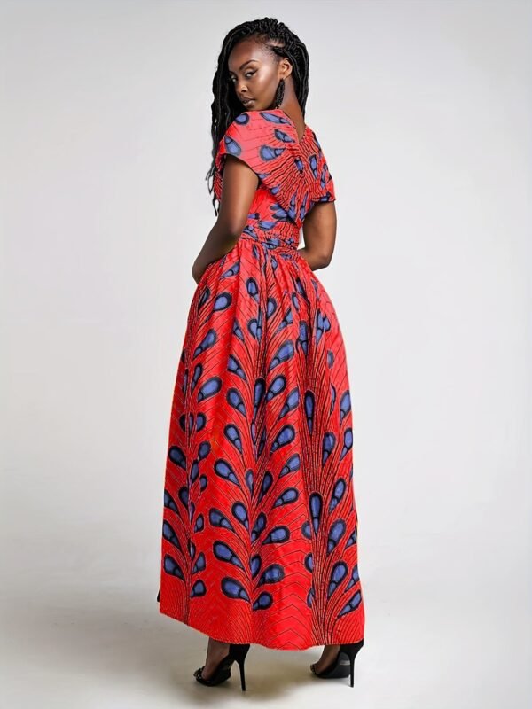 Abstract Print Split Thigh Dress, Boho Plunging High Waist Maxi Dress, Women's Clothing