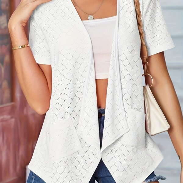 Pockets Open Front Cardigan, Casual Short Sleeve Cardigan For Spring & Summer, Women's Clothing