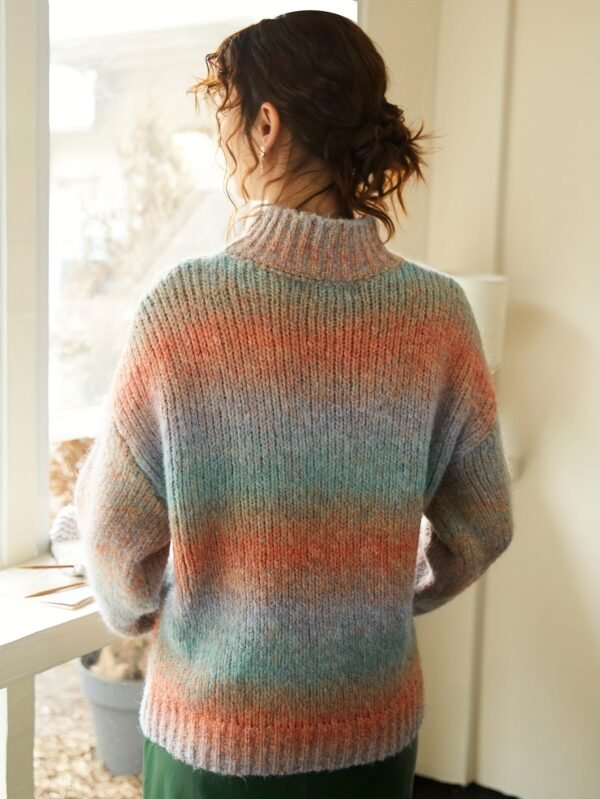 Color Block Drop Shoulder Sweater, Casual Turtle Neck Long Sleeve Sweater For Fall & Winter, Women's Clothing