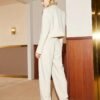 Solid Color Two-piece Suit Set, Open Front Lapel Crop Blazer & Loose Pants Outfits, Women's Clothing