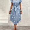 Floral Print Notched Neck Dress, Elegant Batwing Sleeve Dress For Spring & Summer, Women's Clothing