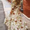 Floral Print A-line Dress, Elegant Crew Neck Half Sleeve Dress For Spring & Summer, Women's Clothing
