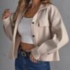 Button Front Drop Shoulder Jacket, Casual Long Sleeve Jacket, Women's Clothing