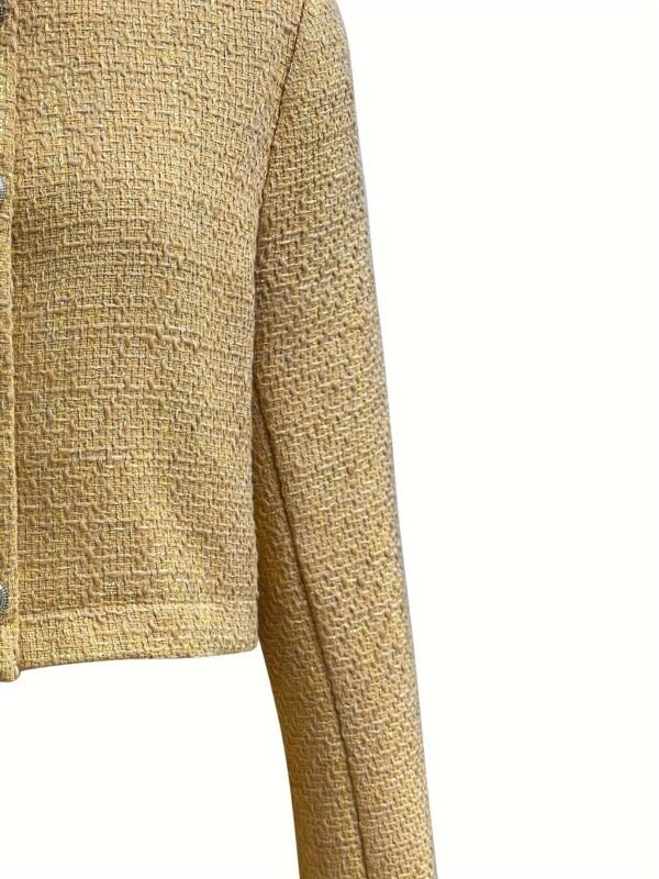 Solid Color Single Breasted Crop Jacket, Elegant Long Sleeve Outwear For Spring & Fall, Women's Clothing