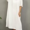 Solid Color V Neck Coverup Dress, Casual Batwing Sleeve Loose Maxi Dress For Spring & Summer, Women's Clothing