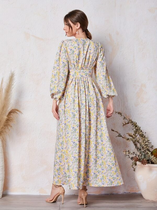 Floral Print V Neck Dress, Elegant Long Sleeve Dress For Spring & Summer, Women's Clothing