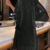 Sequined V Neck Loose Dress, Elegant Cloak Sleeve Mini Dress For Party & Banquet, Women's Clothing