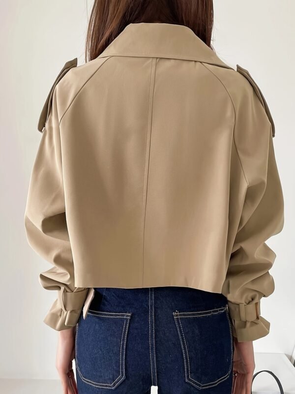 Solid Color Open Front Jacket, Casual Lapel Neck Fake Buttons Long Sleeve Jacket For Spring & Fall, Women's Clothing