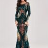 Sparkling Sequin Crew Neck Cocktail Dress, Elegant Long Sleeve Mermaid Dress For Party & Banquet, Women's Clothing Wedding/Evening dress/Occasion/Engagement/Ceremony