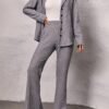 Solid Casual Two-piece Set, Button Up Long Sleeve Top & Pants Outfits, Women's Clothing