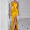 One Shoulder Split Thigh Ruched Dress, Elegant Sleeveless Dress For Party & Banquet, Women's Clothing Wedding/Evening dress/Occasion/Engagement/Ceremony