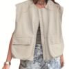 Zipper Loose Solid Vest Jacket, Casual Sleeveless Jacket For Spring & Summer, Women's Clothing
