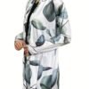 Leaves Print Open Front Cardigan, Versatile Long Sleeve Outwear For Spring & Fall, Women's Clothing