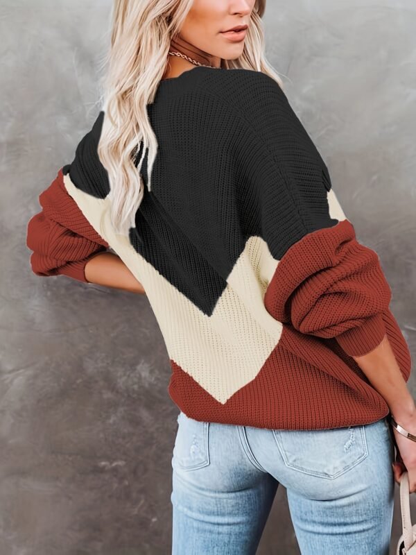 Color Block Crew Neck Pullover Sweater, Casual Long Sleeve Sweater For Fall & Winter, Women's Clothing