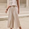 Elegant Solid Color Pantsuits Set, Crew Neck Sleeveless Tank Top & Wide Leg Pants Outfits, Women's Clothing