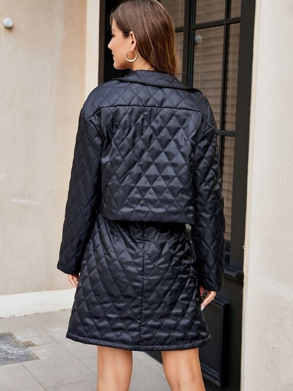 Solid Color Two-piece Set, Button Front Long Sleeve Jacket & Dress Outfits, Women's Clothing