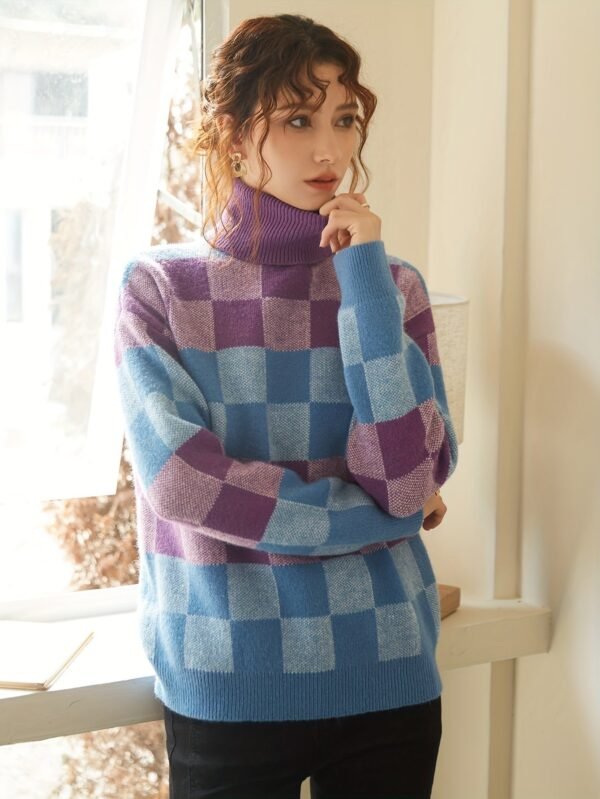 Geo Pattern Turtleneck Knitted Pullover Sweater, Casual Long Sleeve Top For Fall & Winter, Women's Clothing