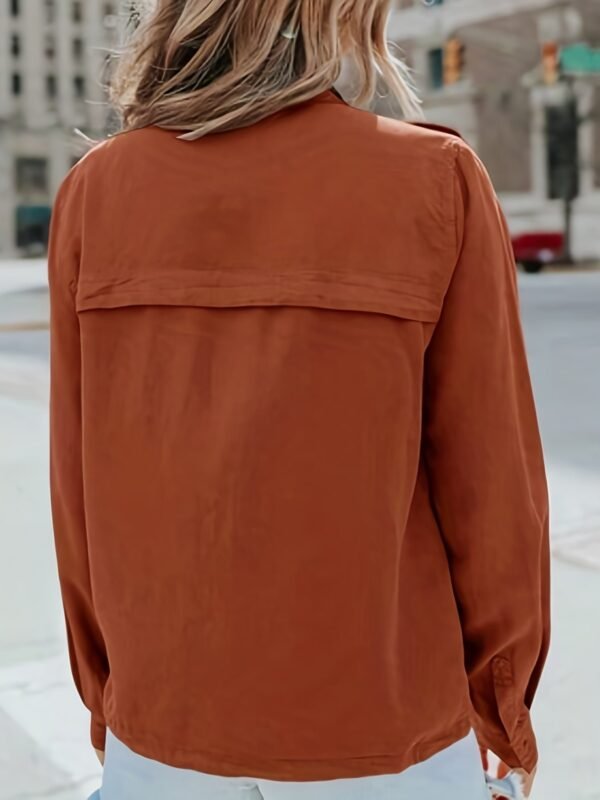 Solid Button Front Jacket, Casual Long Sleeve Zipper Versatile Outerwear, Women's Clothing