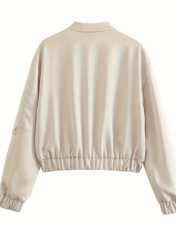 Solid Color Zipper Front Slim Coat, Casual Long Sleeve Coat For Spring & Fall, Women's Clothing