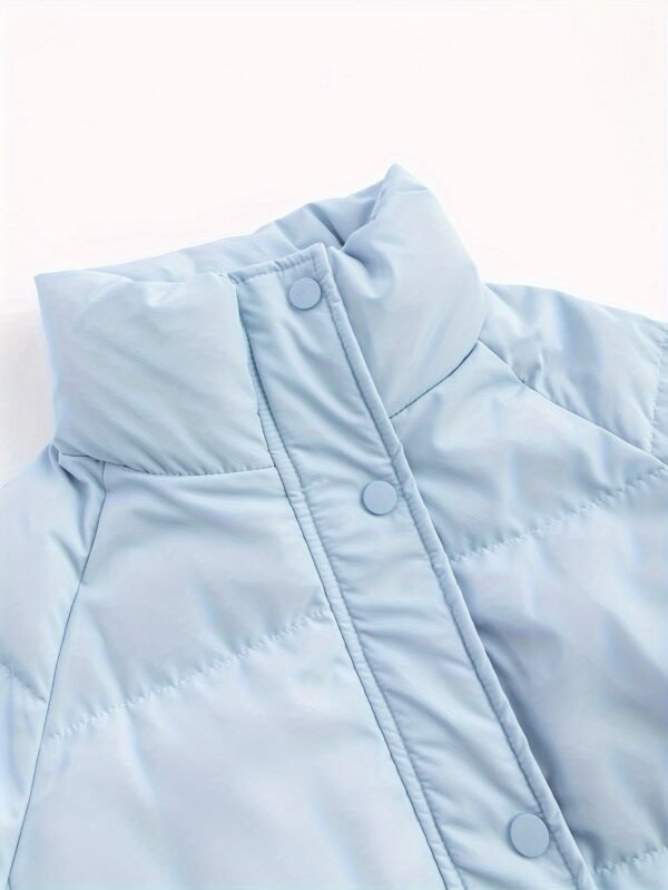 Solid Color Long Puffer Jacket, Stand Collar Warm Jacket For Winter Outdoor Sports, Women's Clothing