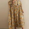 Plus Size Colorful Geo Print Loose Dress, Vacation Style Ruched Ankle Length 3/4 Sleeve Dress For Spring & Summer, Women's Plus Size Clothing