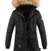 Women's Winter Puffer Jacket, Faux Fur Collar Hooded Coat, Zip-up Snap Button Windproof Thermal Casual Jacket